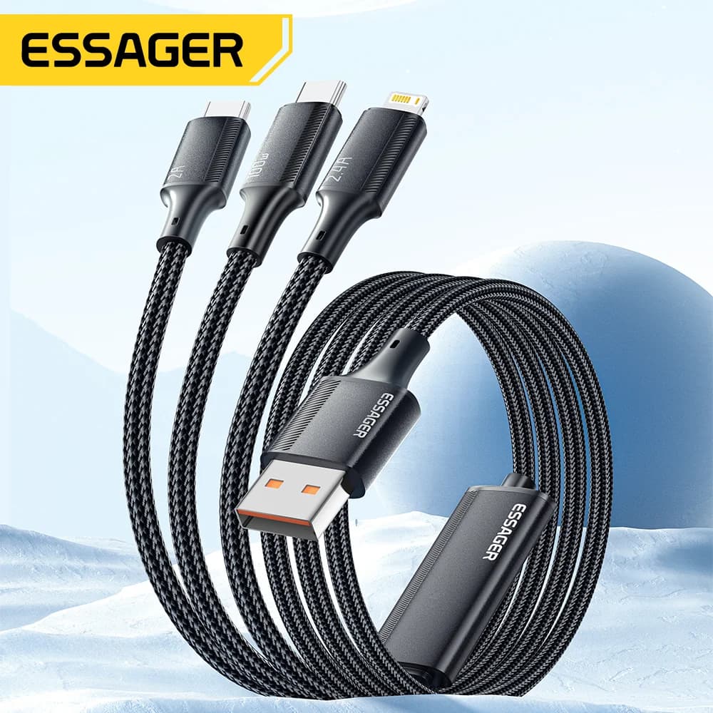 كابل شحن 3 في 1 من USB-C إلى Lightning بقوة 100 واط