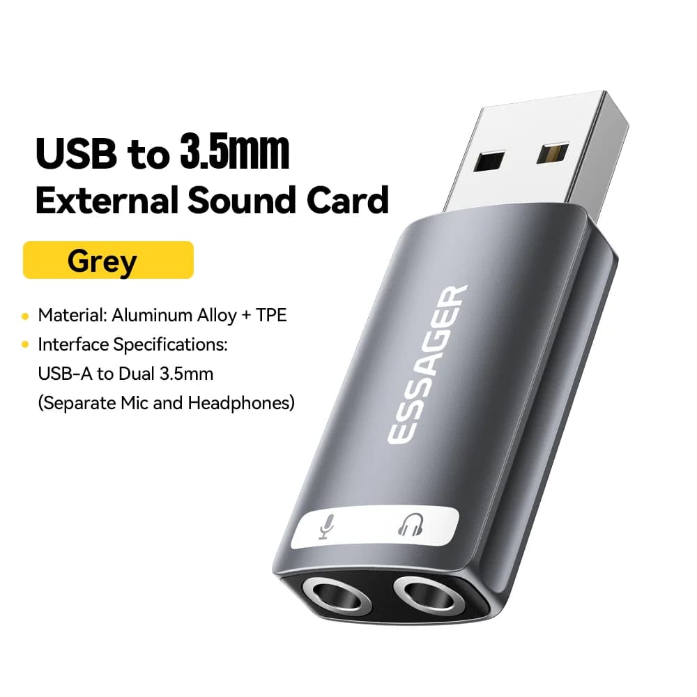 بطاقة صوت خارجية بمحول صوتي USB بمنفذ 3.5 مم