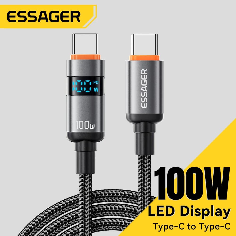 كابل شحن سريع PD من USB-C إلى USB-C بقوة 100 واط