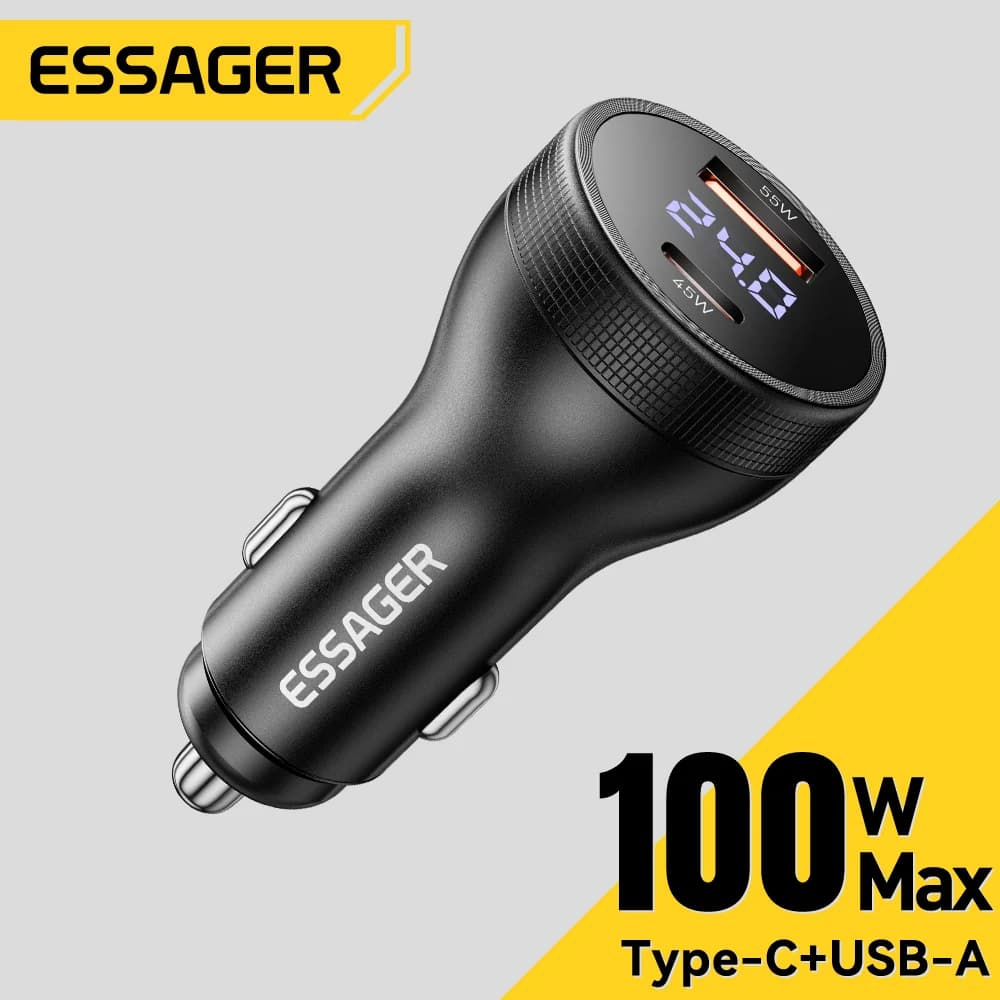 شاحن سيارة USB-C بقدرة 100 واط بشاشة رقمية