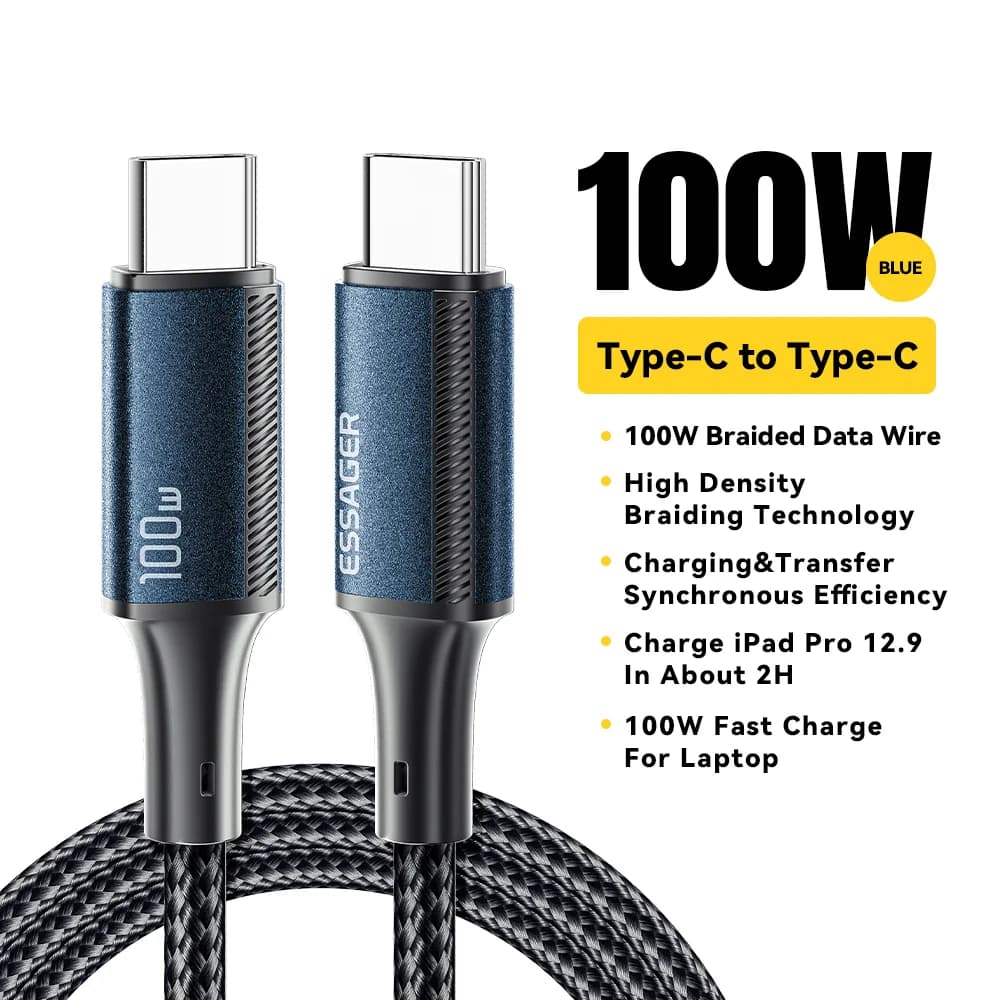 كابل USB-C إلى USB-C بشحن سريع PD بقوة 100W