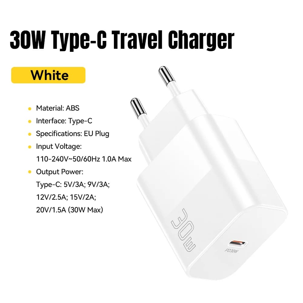 شاحن سفر USB-C PD بقوة 30 واط