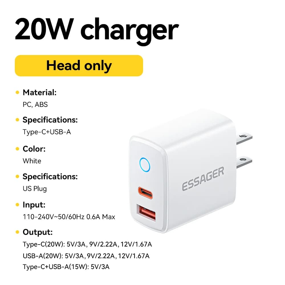 طقم شاحن سريع USB-C PD بقدرة 20 واط
