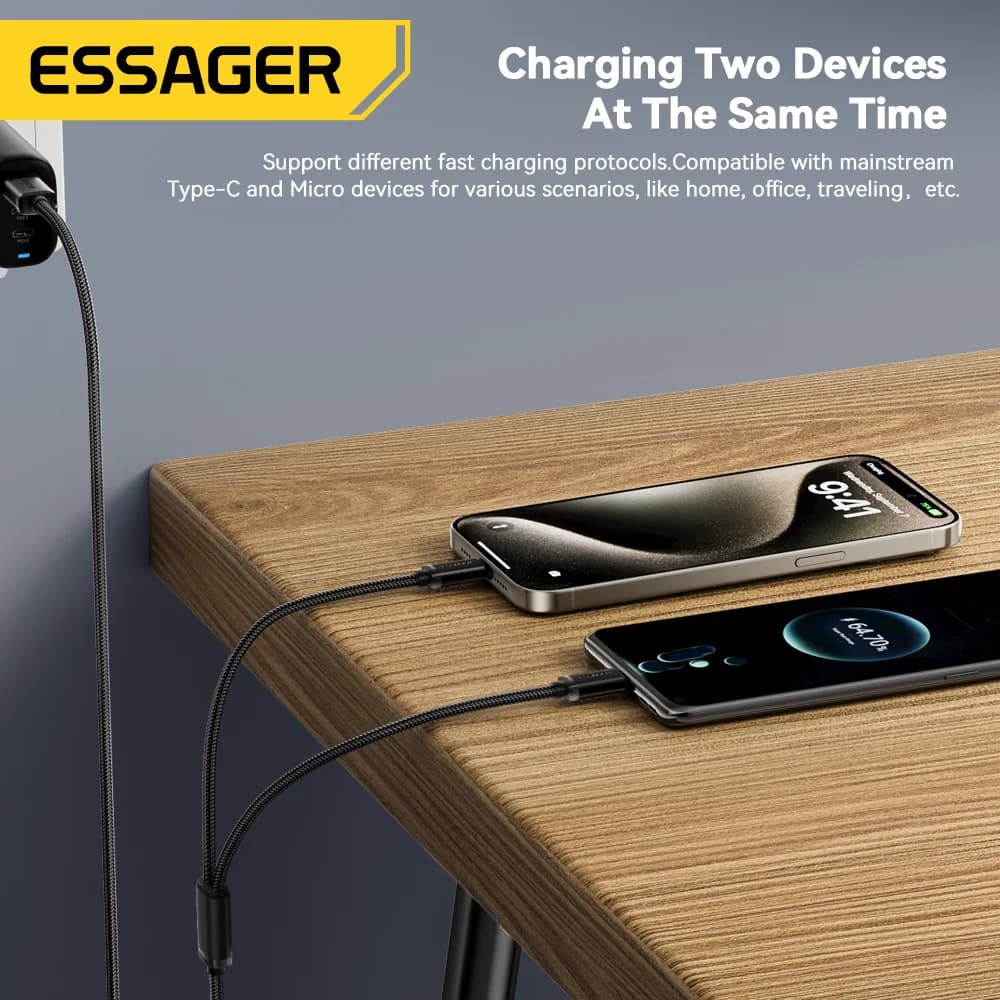 كابل شحن سريع 2 في 1 بموصلين USB من النوع C وMicro USB