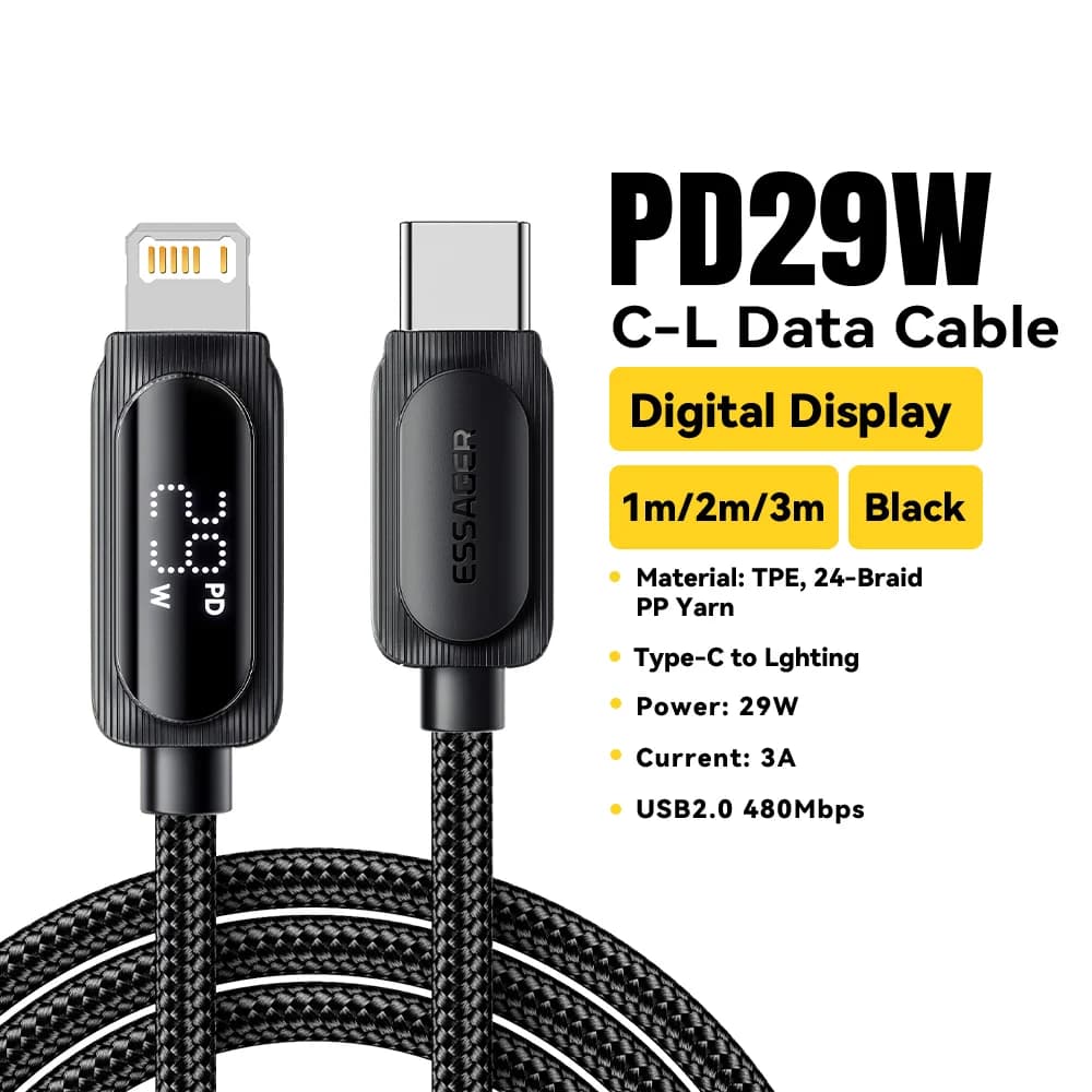 كابل USB-C إلى Lightning 29 واط بشاشة عرض رقمية