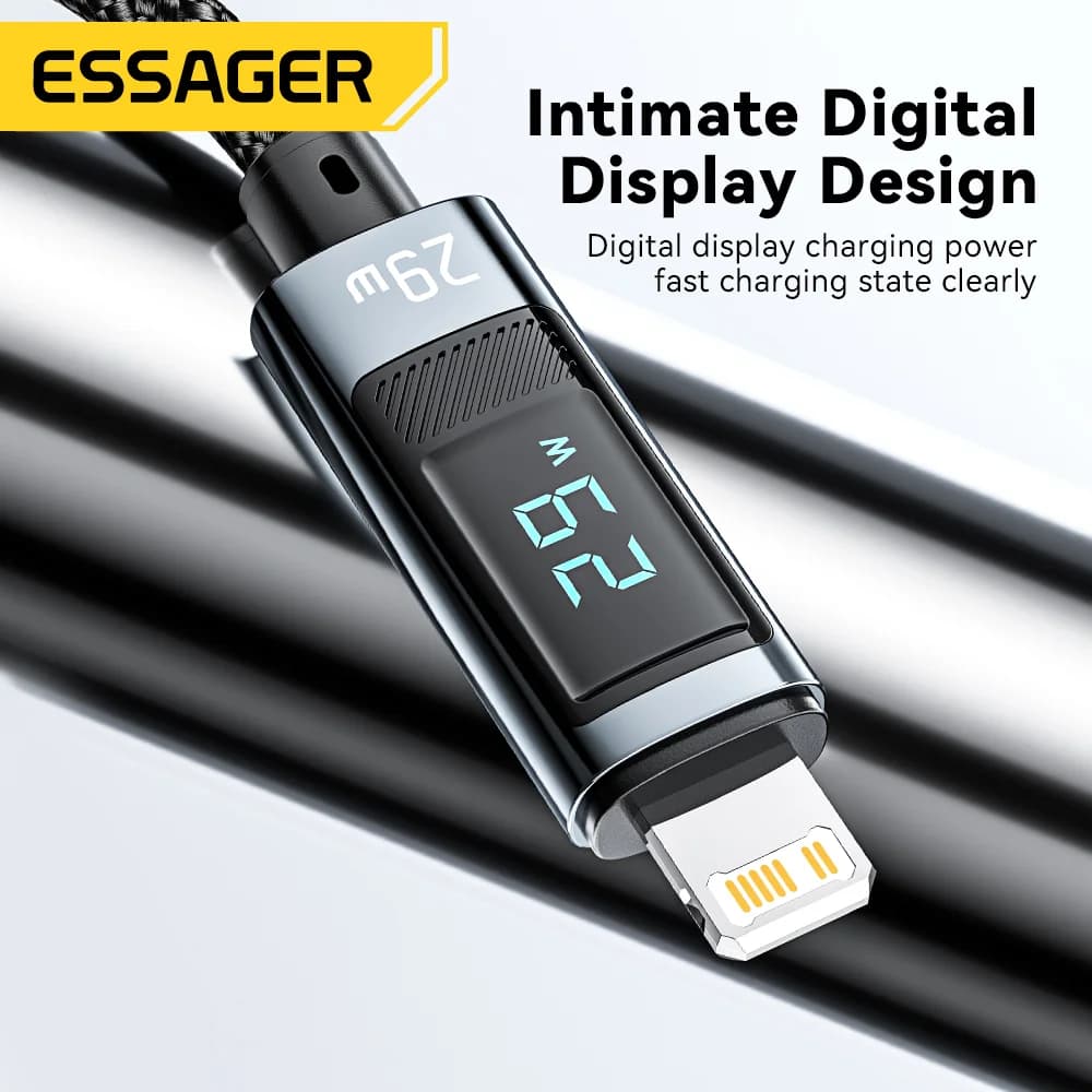 كابل شحن سريع PD مع شاشة عرض من USB-C إلى Lightning