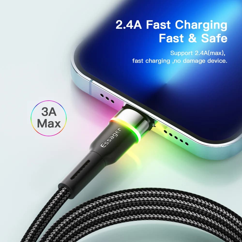 كابل بيانات وشحن سريع LED بتقنية USB لهاتف iPhone