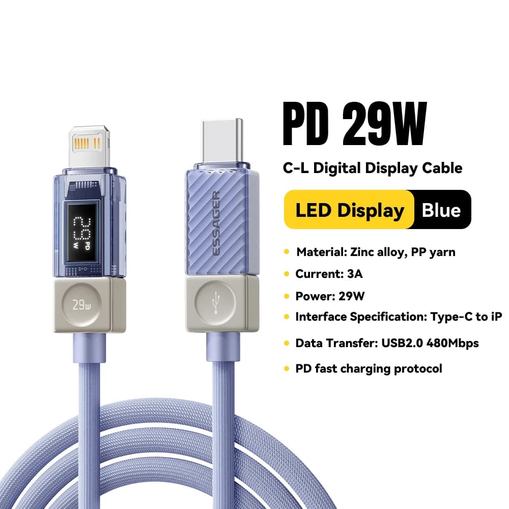 كابل USB-C إلى Lightning بشاشة رقمية