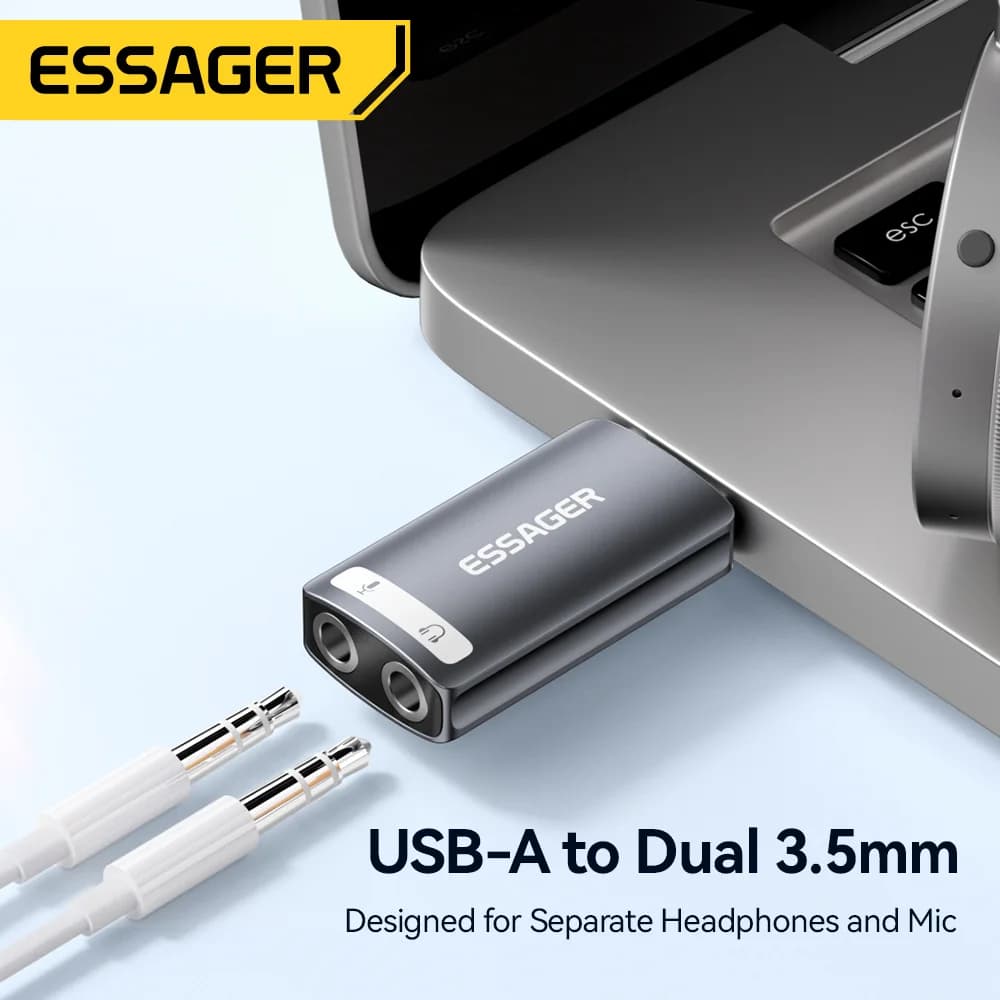بطاقة صوت خارجية بمحول صوتي USB بمنفذ 3.5 مم