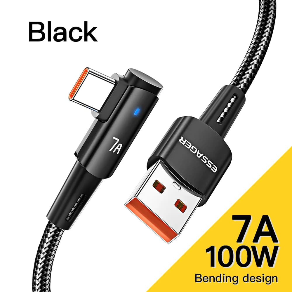 كابل USB Type-C بشحن 100W وتصميم زاوية 90°