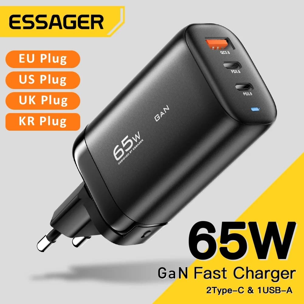 شاحن لابتوب GaN بقوة 65 واط عبر USB-C، يدعم PPS