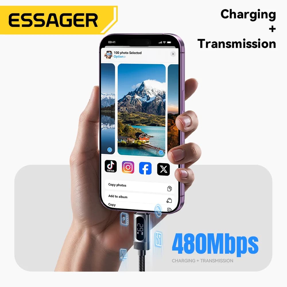 كابل USB-C إلى Lightning بشاشة رقمية، 29 واط PD