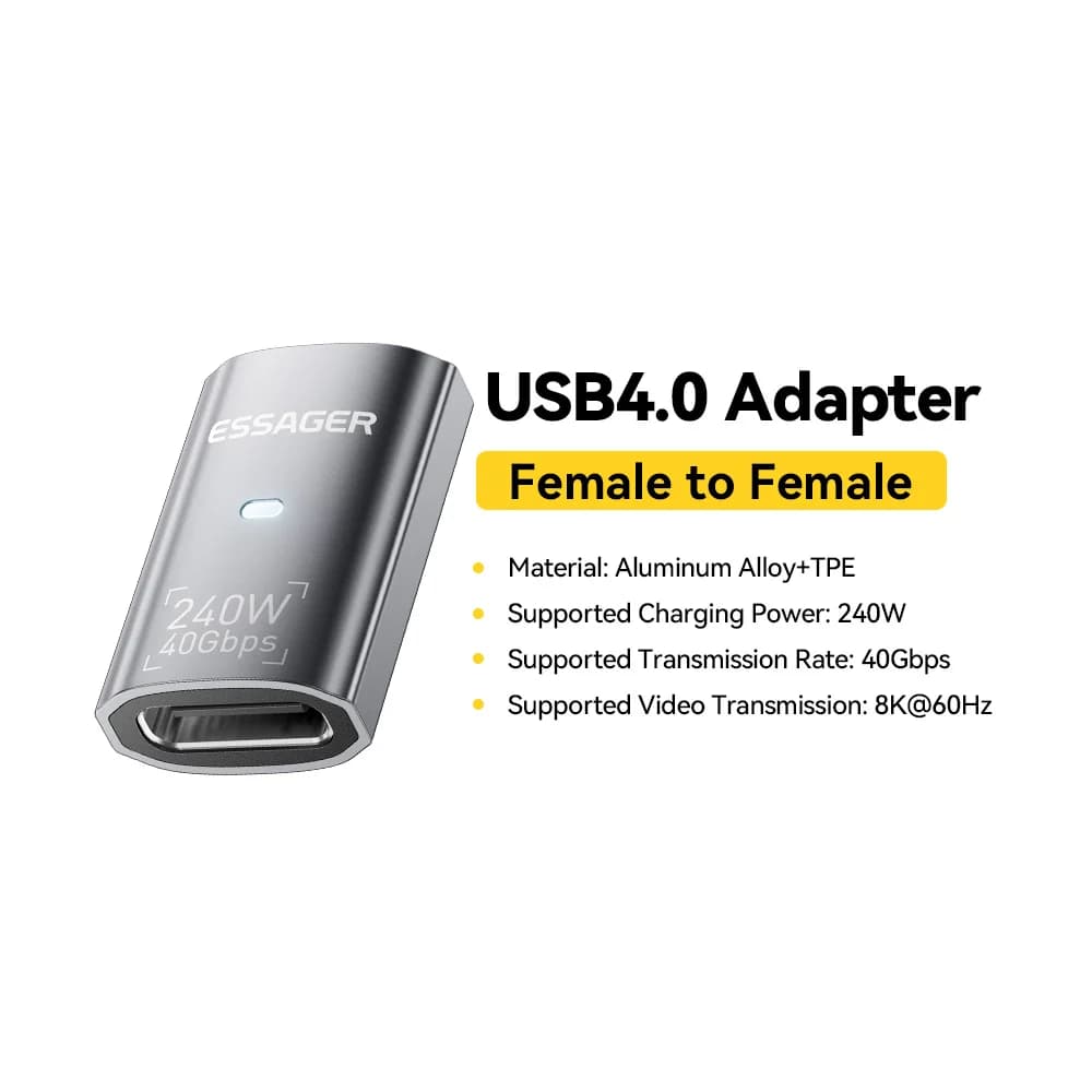 محول بيانات OTG زاوية 90 درجة USB4.0 بقوة 240 واط ودعم 8K