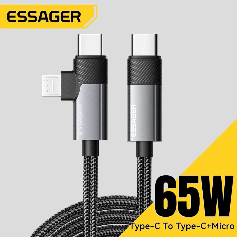 كابل شحن سريع 2 في 1 بتقنية PD بقوة 65 واط Type-C/USB-A إلى Micro
