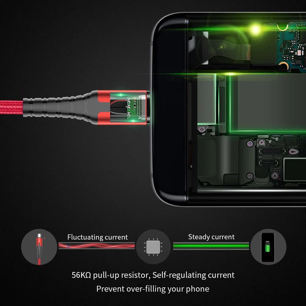 كابل شحن سريع Micro USB مع إضاءة LED، 2م/3م