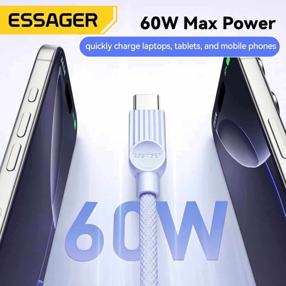 كابل شحن سريع USB-C إلى USB-C ملون بقوة 60 واط