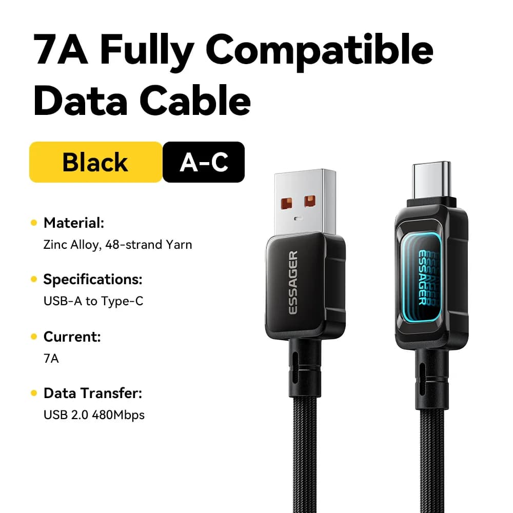 كابل شحن سريع LED بقدرة 100 واط من USB-C إلى USB-C
