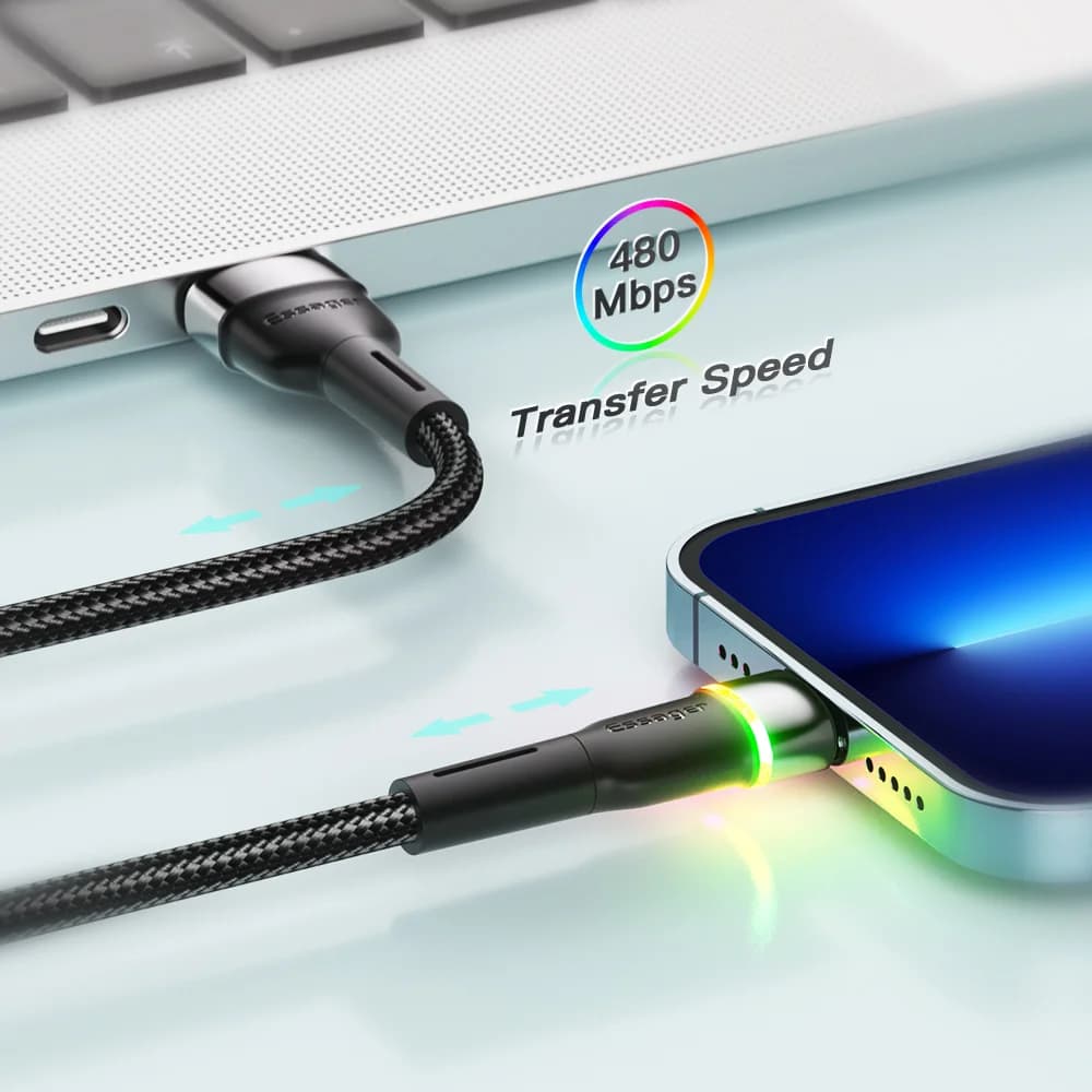 كابل بيانات وشحن سريع LED بتقنية USB لهاتف iPhone