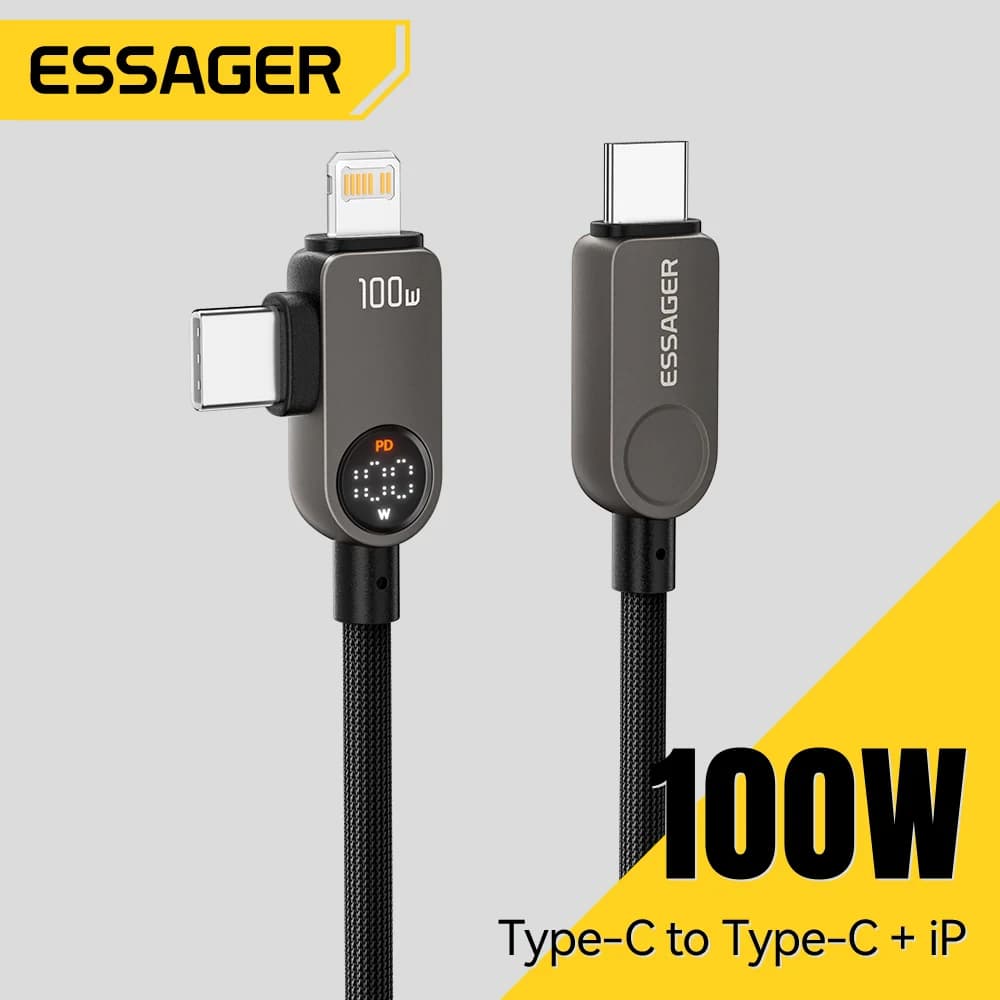 كابل 2 في 1 من USB-C إلى Lightning، شحن سريع PD 100 واط