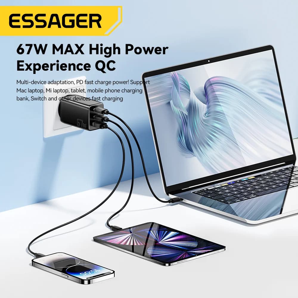 شاحن حائط GaN USB Type-C سريع بقوة 67W مع دعم PPS