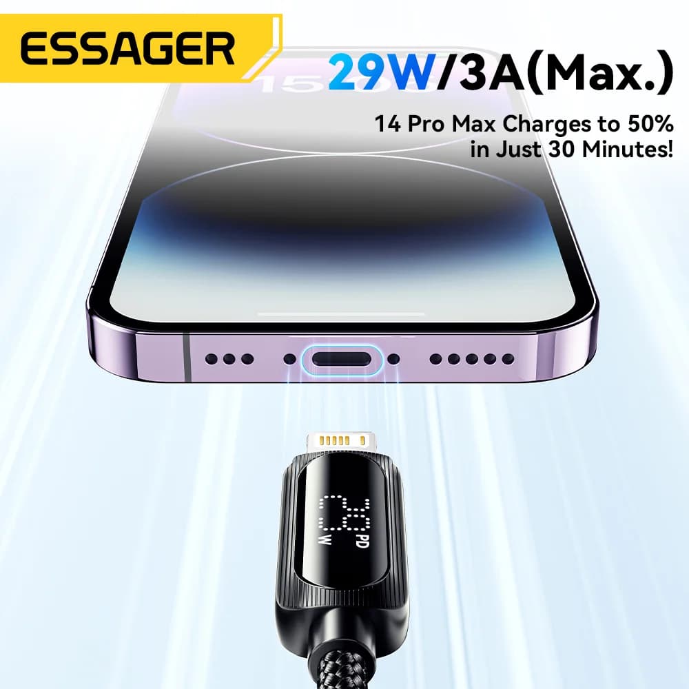كابل USB-C إلى Lightning 29 واط بشاشة عرض رقمية