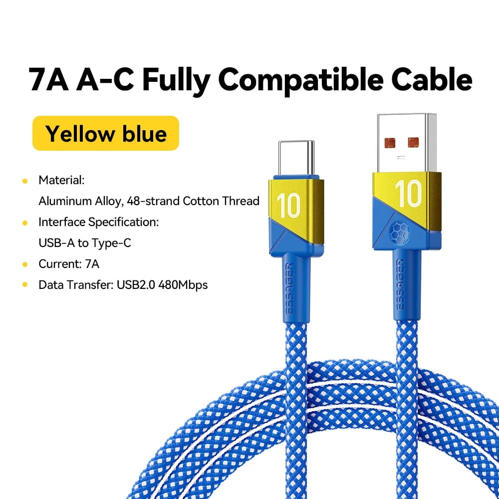 كابل شحن سريع فائق 100W 7A USB-C بألوان الفرق الرياضية