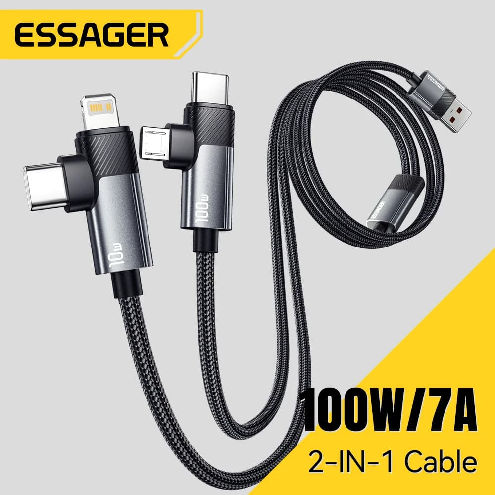 كابل شحن سريع 2 في 1 بقوة 100 واط (Type-C و Lightning)