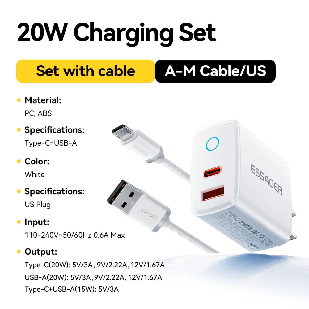 طقم شاحن سريع USB-C PD بقدرة 20 واط
