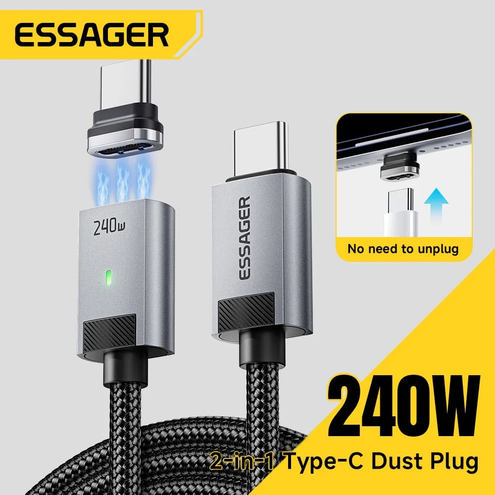 كابل شحن مغناطيسي USB-C إلى USB-C بقوة 240 واط