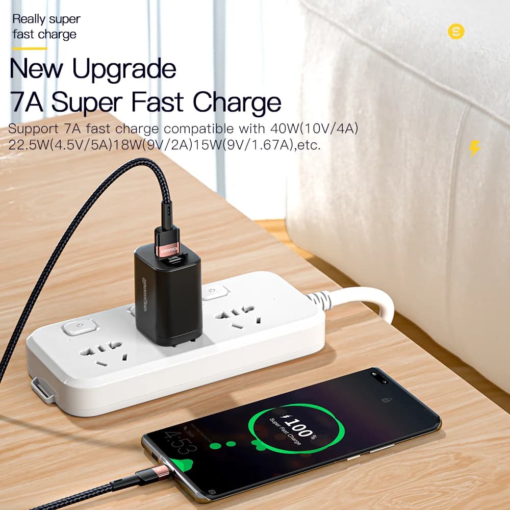 كابل شحن سريع USB-C بقدرة 100 واط، 7 أمبير