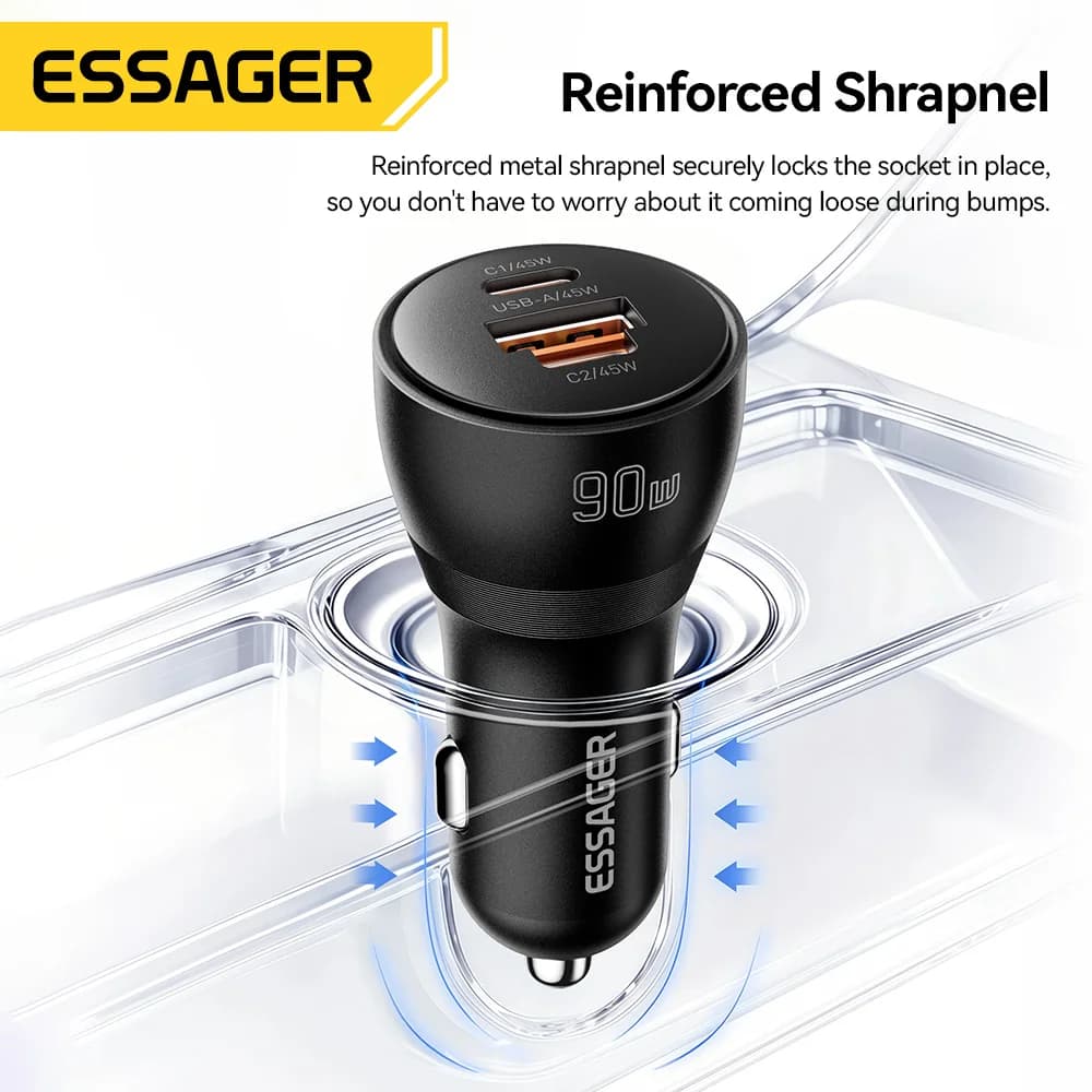 شاحن سيارة سريع USB Type-C PD بقدرة 90 واط