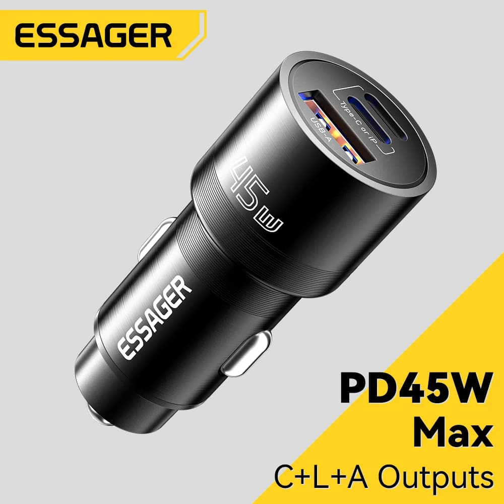 شاحن سيارة USB-C بقوة 45 واط مع PD وQC 3.0