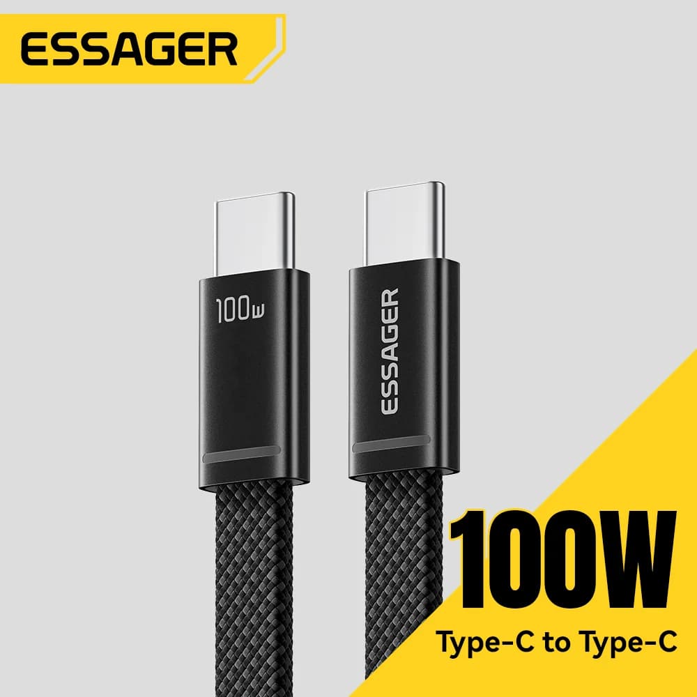 كابل شحن سريع نحيف USB-C إلى USB-C PD بقوة 100W