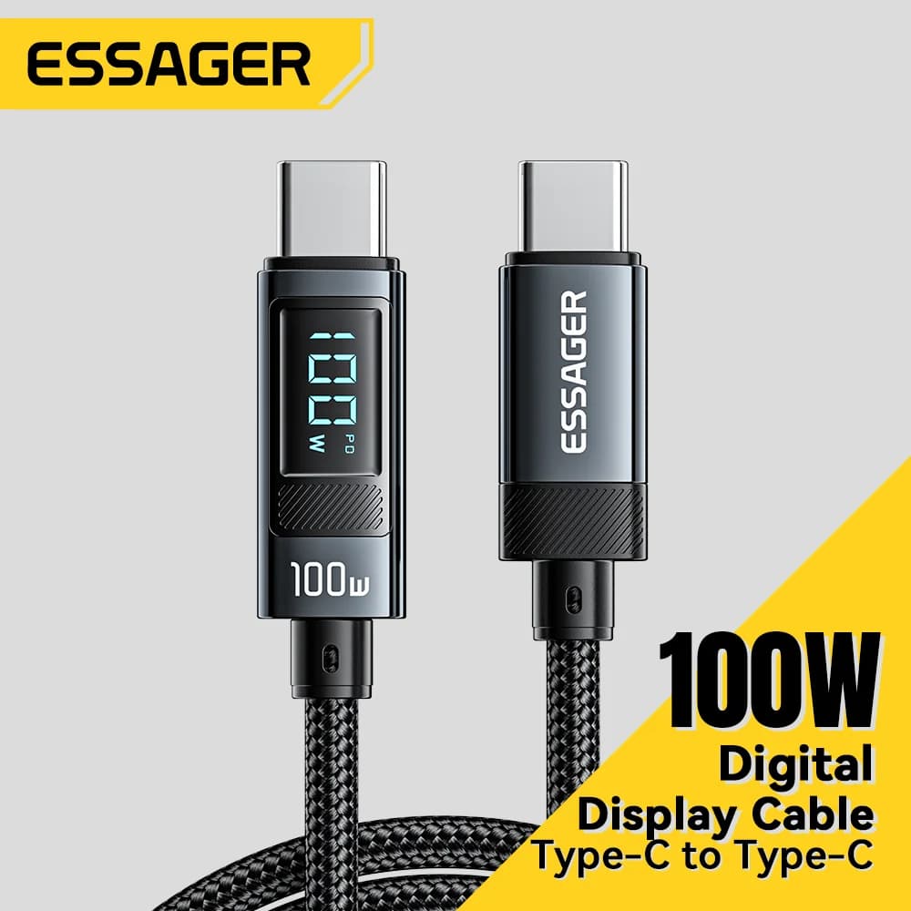 كابل USB Type-C بقوة 100W بزاوية 90° وشاشة LED