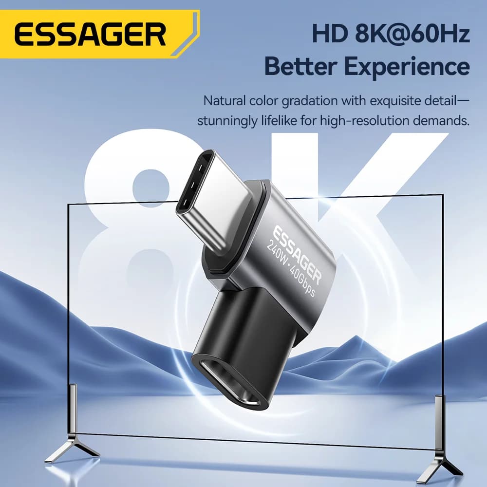 محول بيانات OTG زاوية 90 درجة USB4.0 بقوة 240 واط ودعم 8K