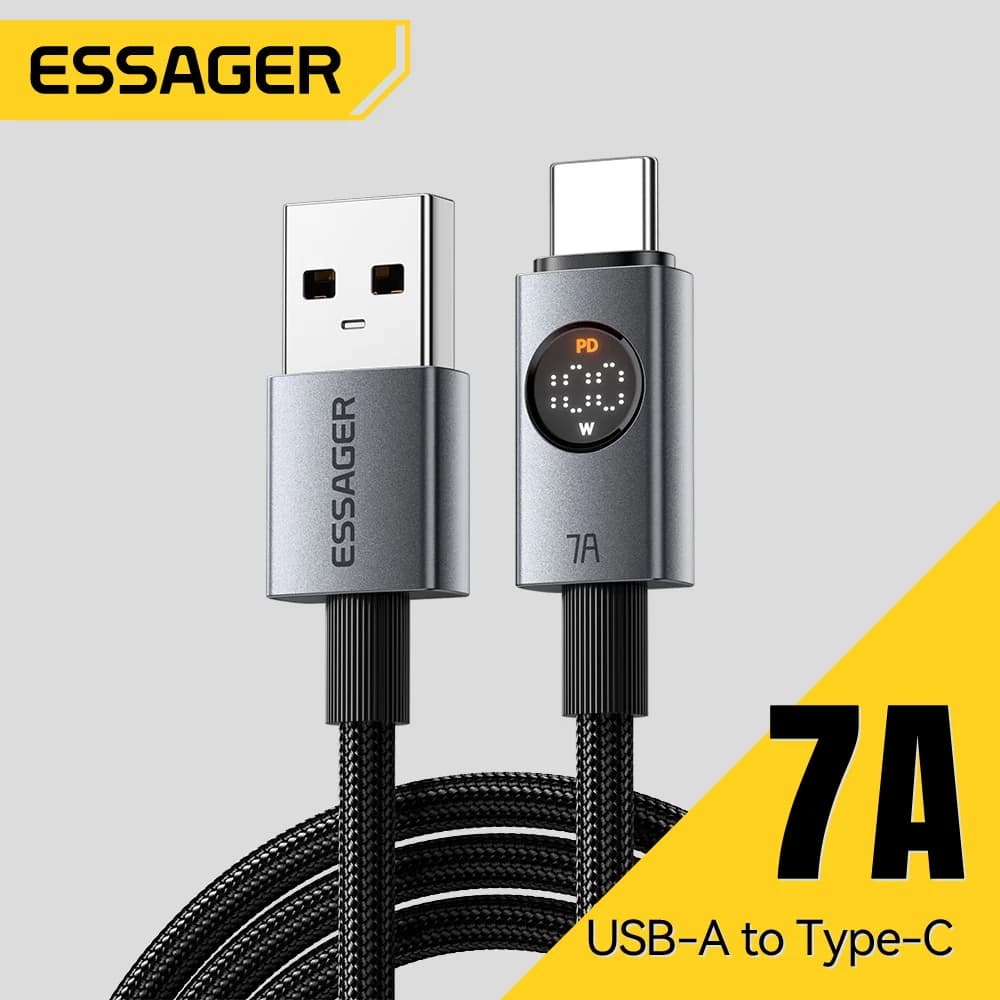 كابل USB-C بشاشة رقمية يدعم تيار 7 أمبير وقدرة 100 واط