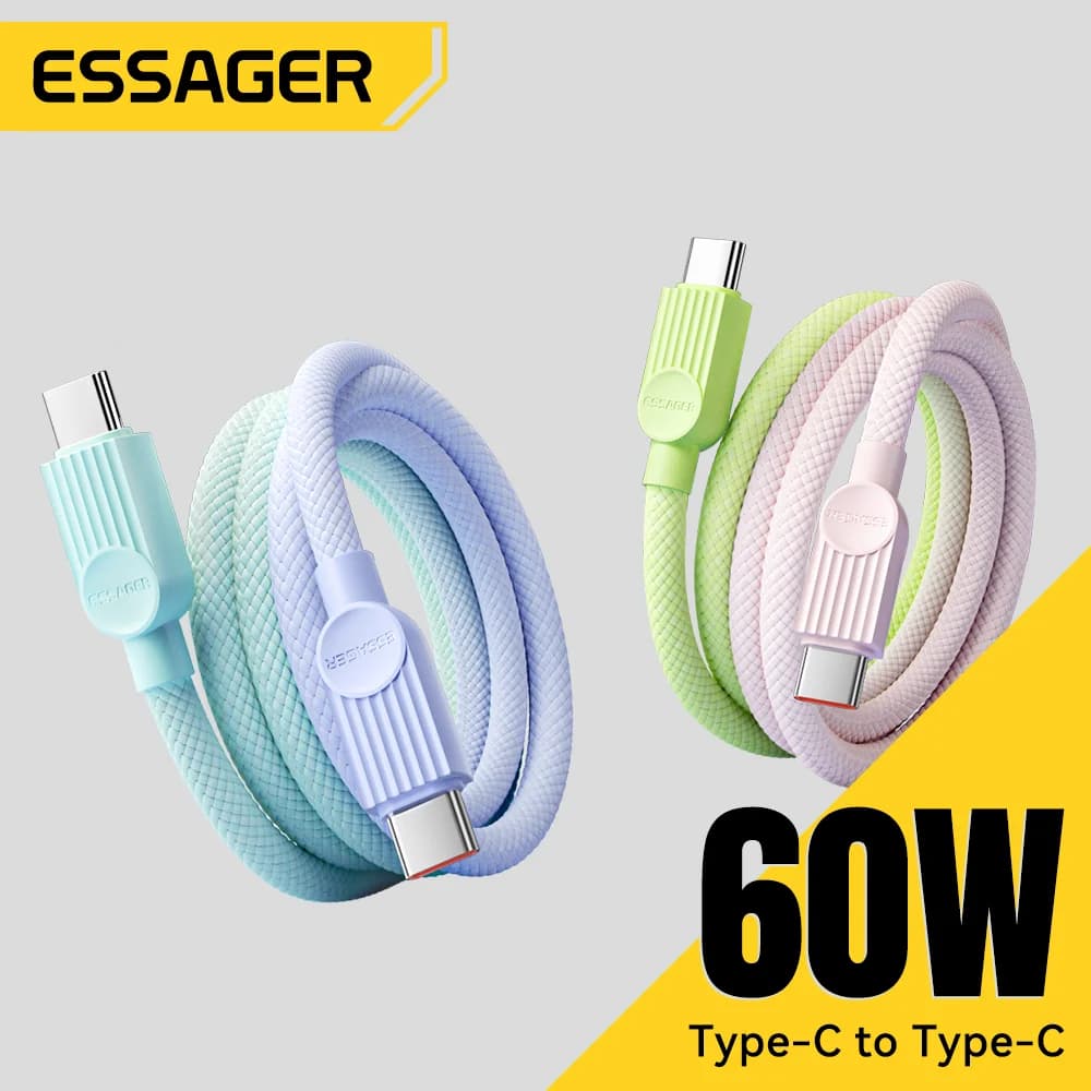 كابل شحن سريع USB-C إلى USB-C ملون بقوة 60 واط