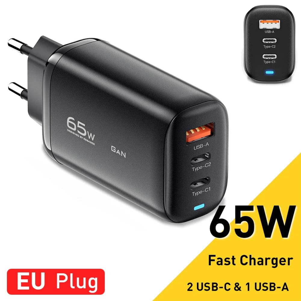 شاحن لابتوب GaN بقوة 65 واط عبر USB-C، يدعم PPS