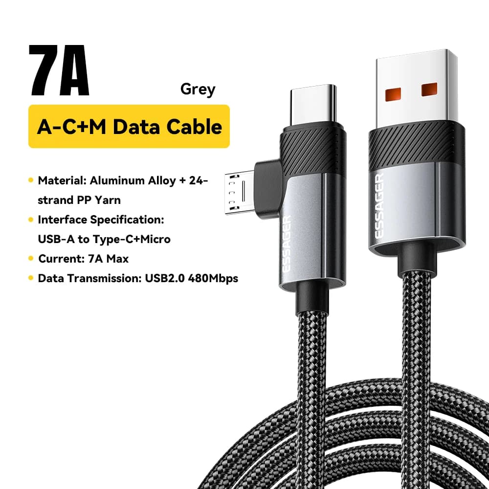 كابل شحن سريع 2 في 1 بتقنية PD بقوة 65 واط Type-C/USB-A إلى Micro