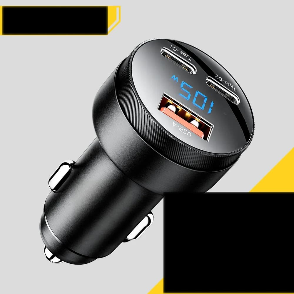 شاحن سيارة USB بقوة 105W يدعم QC4.0 PD للشحن السريع