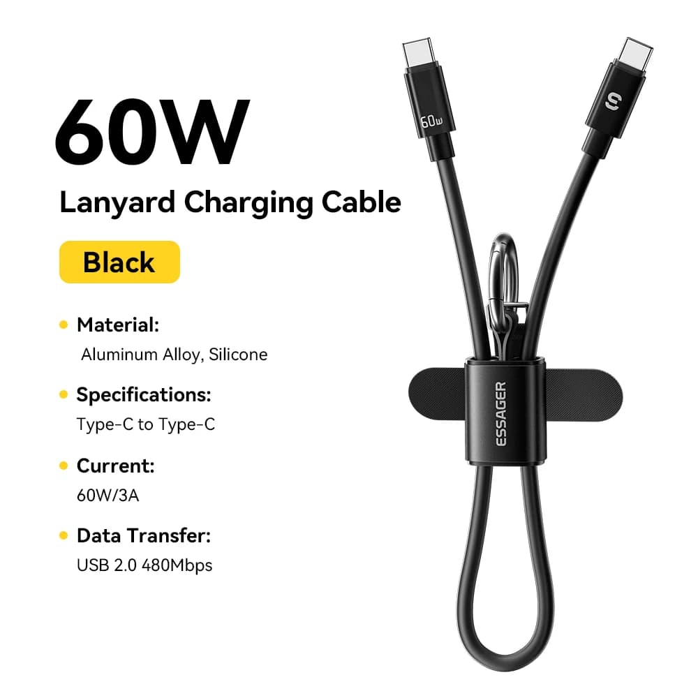 كابل ربط قصير USB-C إلى USB-C بقوة 60 واط