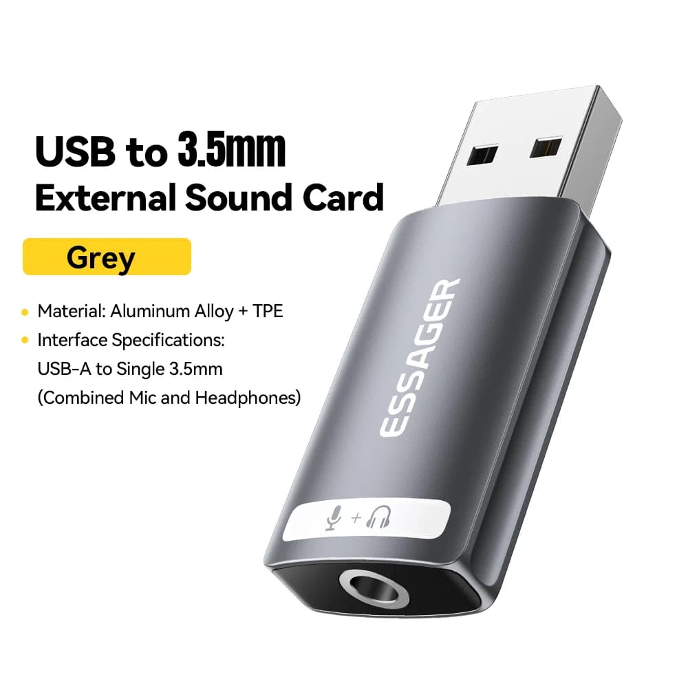 بطاقة صوت خارجية بمحول صوتي USB بمنفذ 3.5 مم