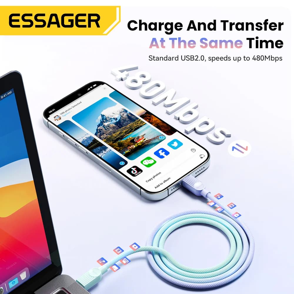 كابل شحن سريع USB-C إلى USB-C ملون بقوة 60 واط