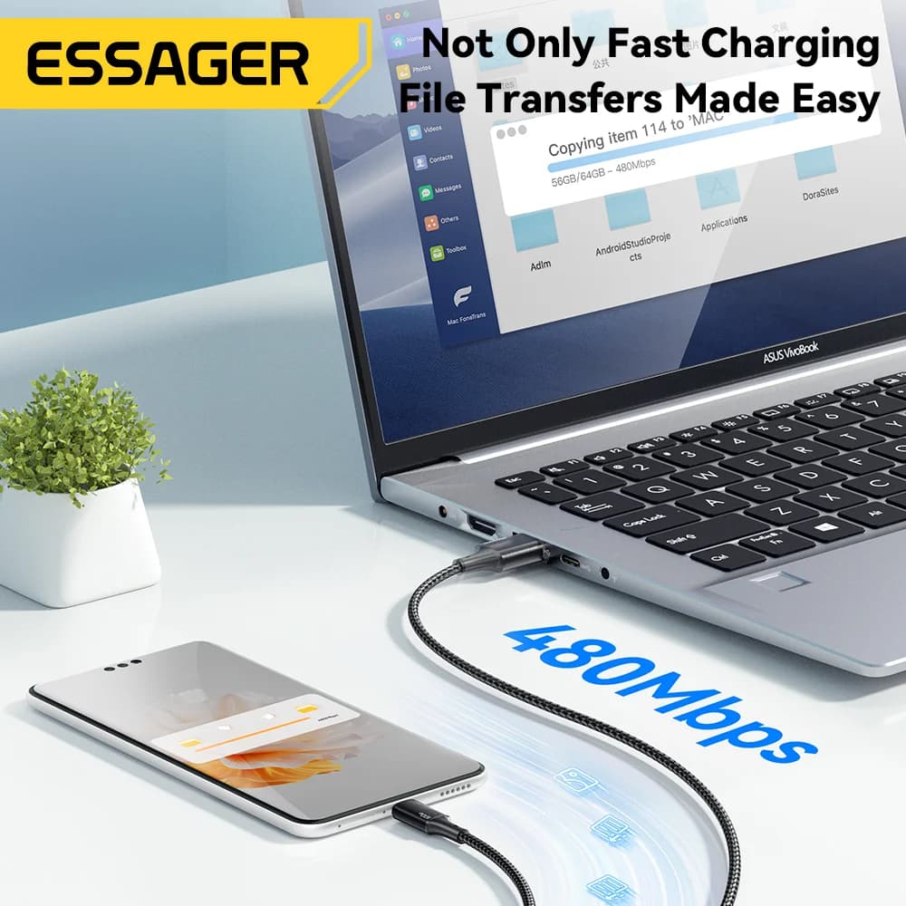 كابل شحن 3 في 1 من USB-C إلى Lightning بقوة 100 واط
