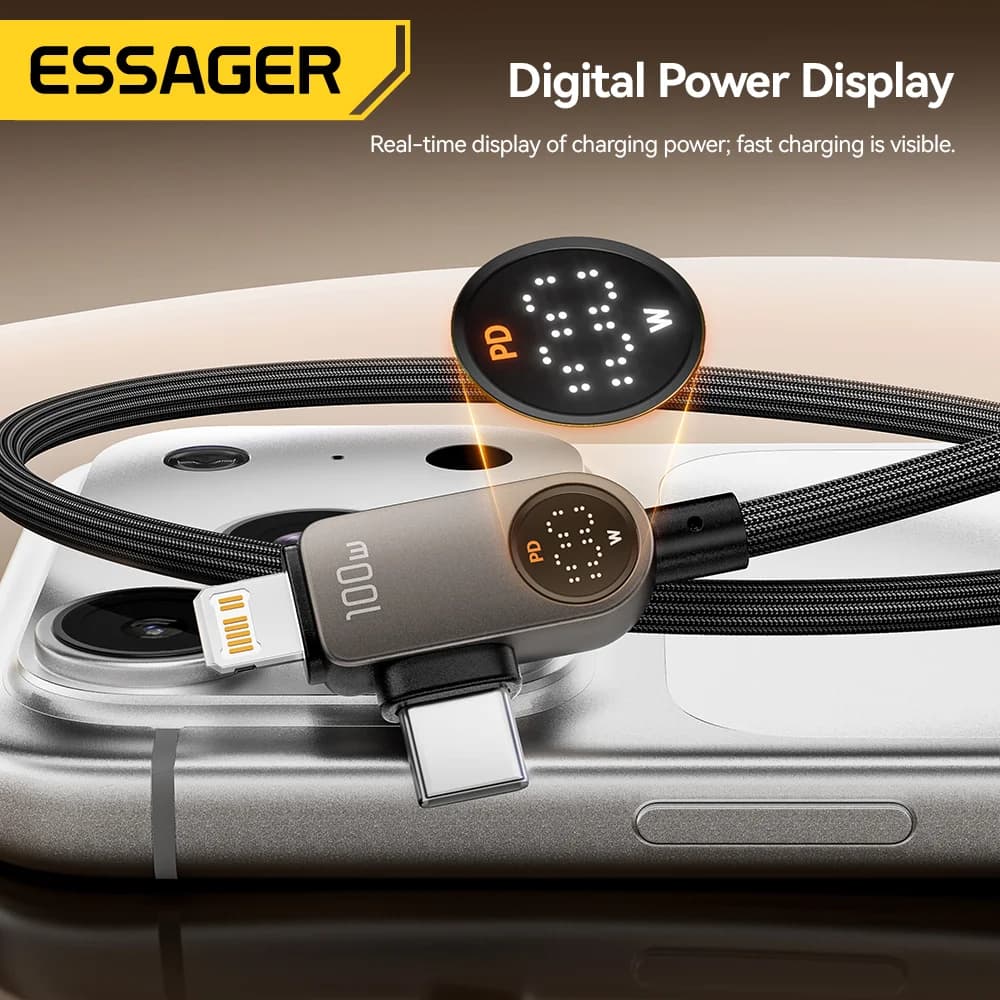 كابل 2 في 1 من USB-C إلى Lightning، شحن سريع PD 100 واط