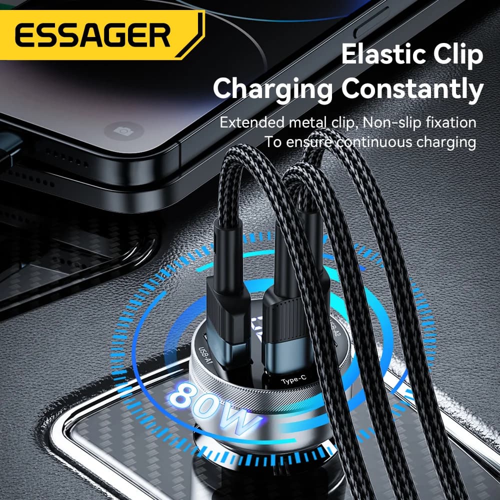 شاحن سيارة مزدوج USB-C بقوة 80 واط