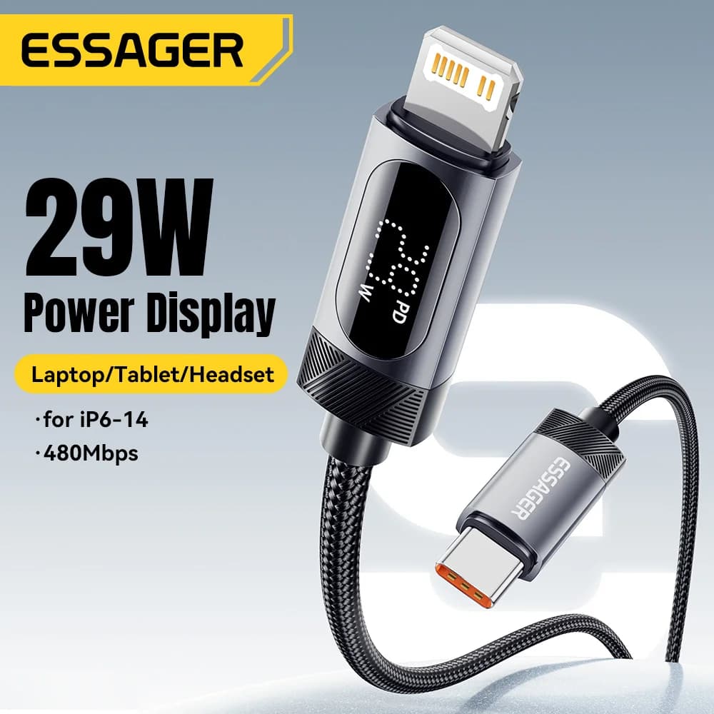 كابل USB-C إلى Lightning بشاشة رقمية، 29 واط PD