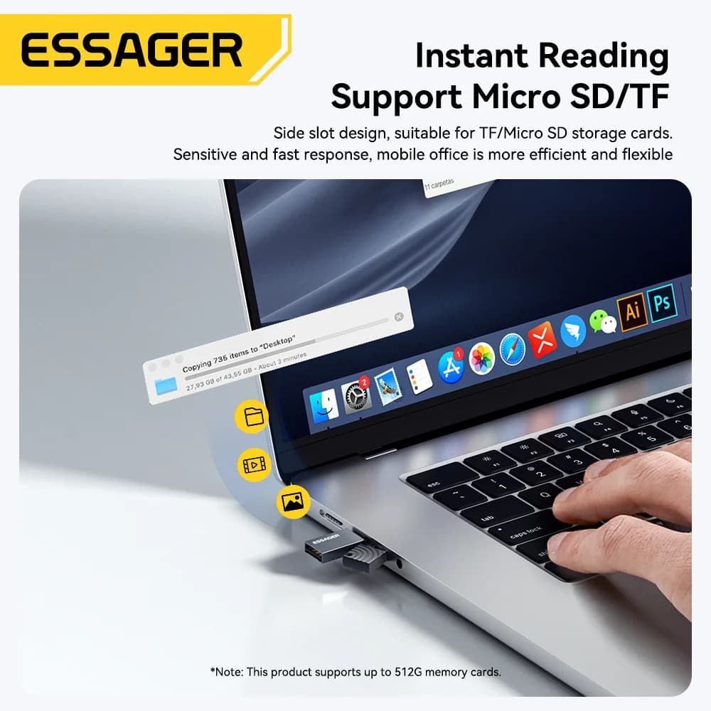 قارئ بطاقات ذاكرة 2 في 1 بمنفذ USB-C و USB 2.0