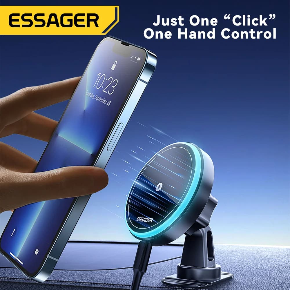 حامل شاحن سيارات لاسلكي مغناطيسي 15W مع إضاءة LED