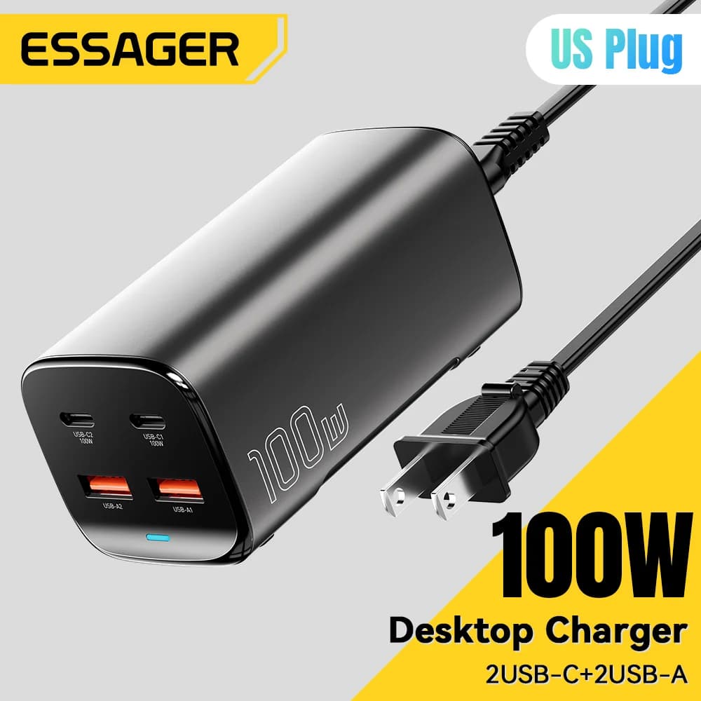شاحن لابتوب مكتبي GaN بقوة 100W و4 منافذ